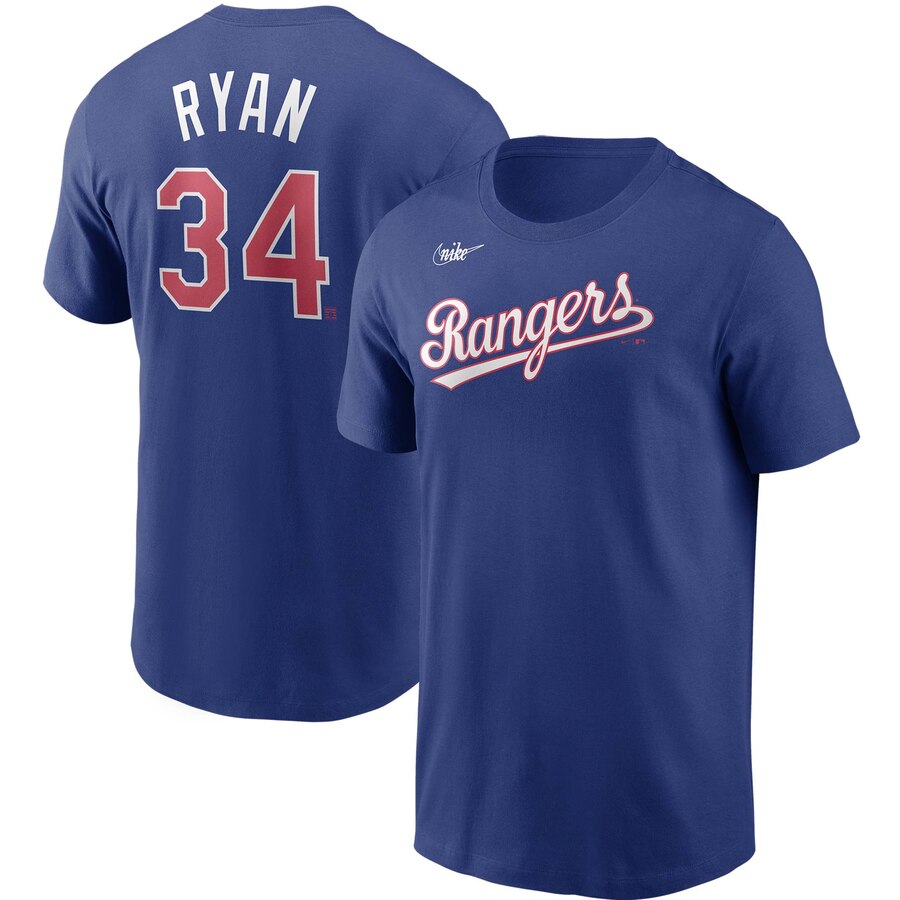 Texas Rangers #34 Nolan Ryan Nike Cooperstown Collection Name & Number T-Shirt Royal